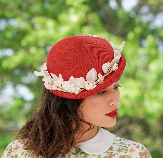 Vintage Flower Straw Half Hat, Vintage Hat, 1950s… - image 3
