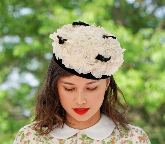 Vintage Floral Pillbox Hat, Vintage Hat, 1950s-60… - image 4