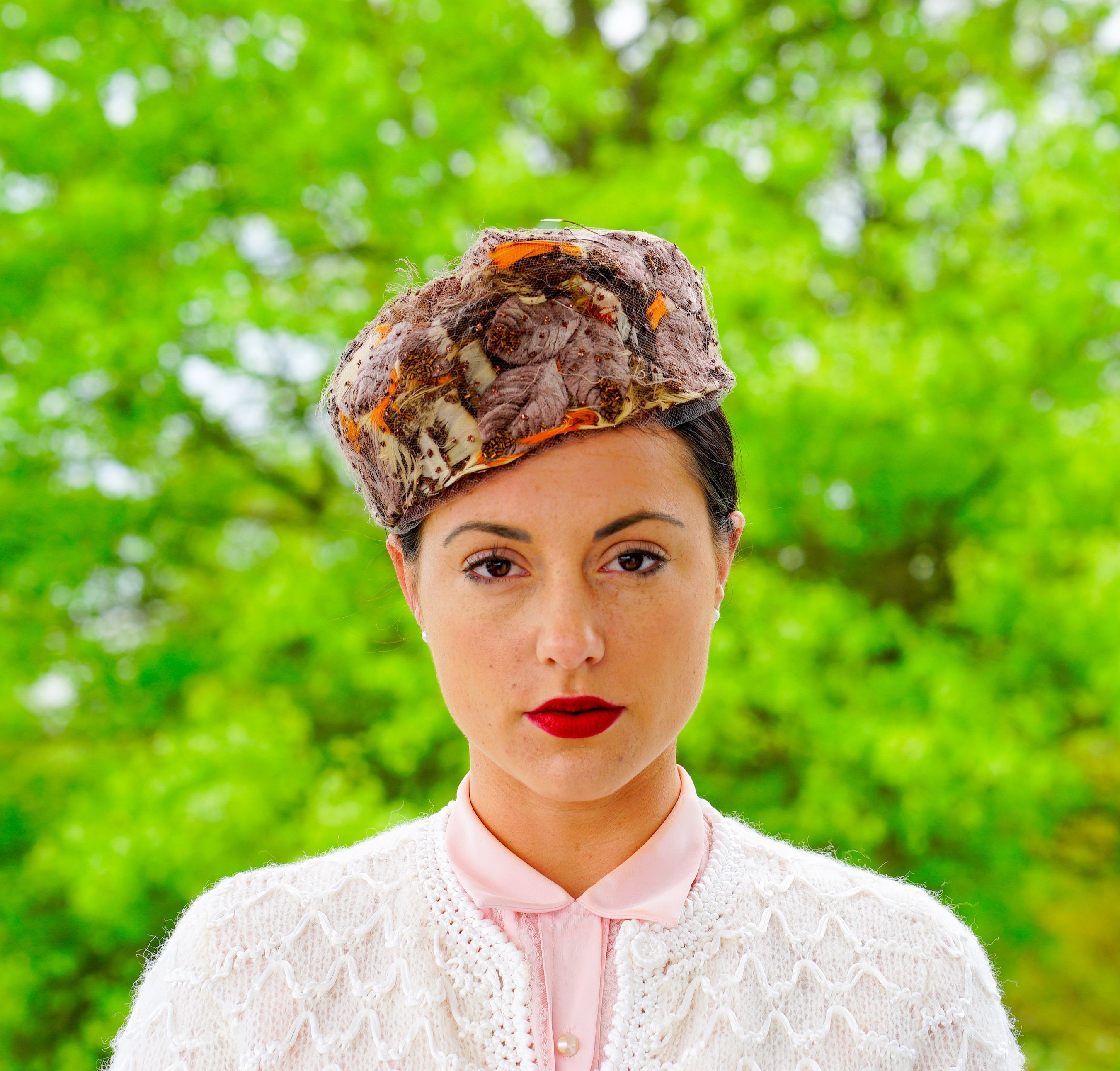 Vintage Feather Hat Pillbox Hat 1950s 