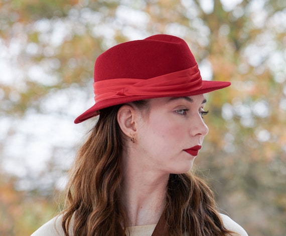 Vintage Wool Pork Pie Hat, Women Fedora Hat, 1960… - image 2