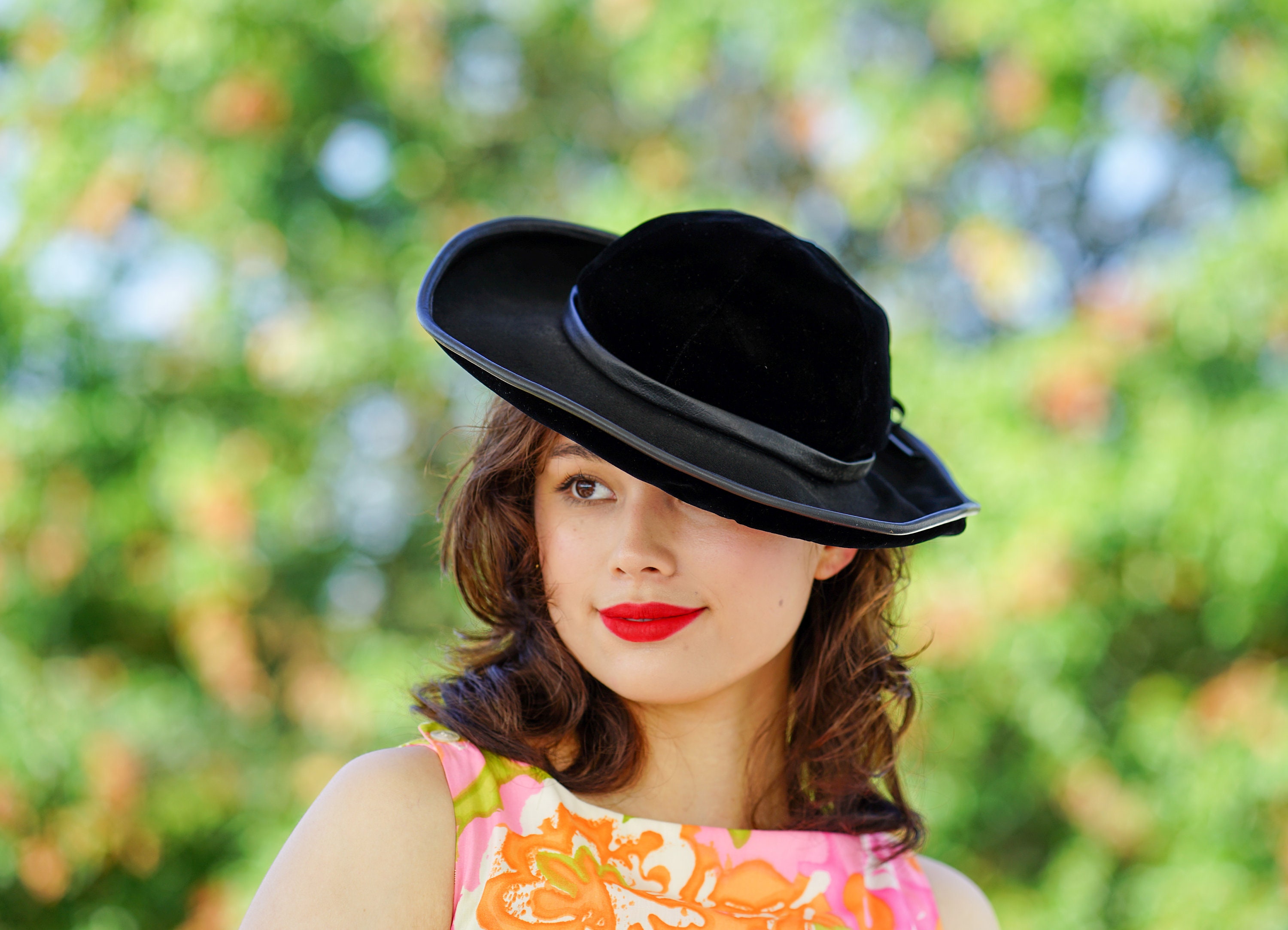 Vintage Velvet Cartwheel Hat Tilt Hat 