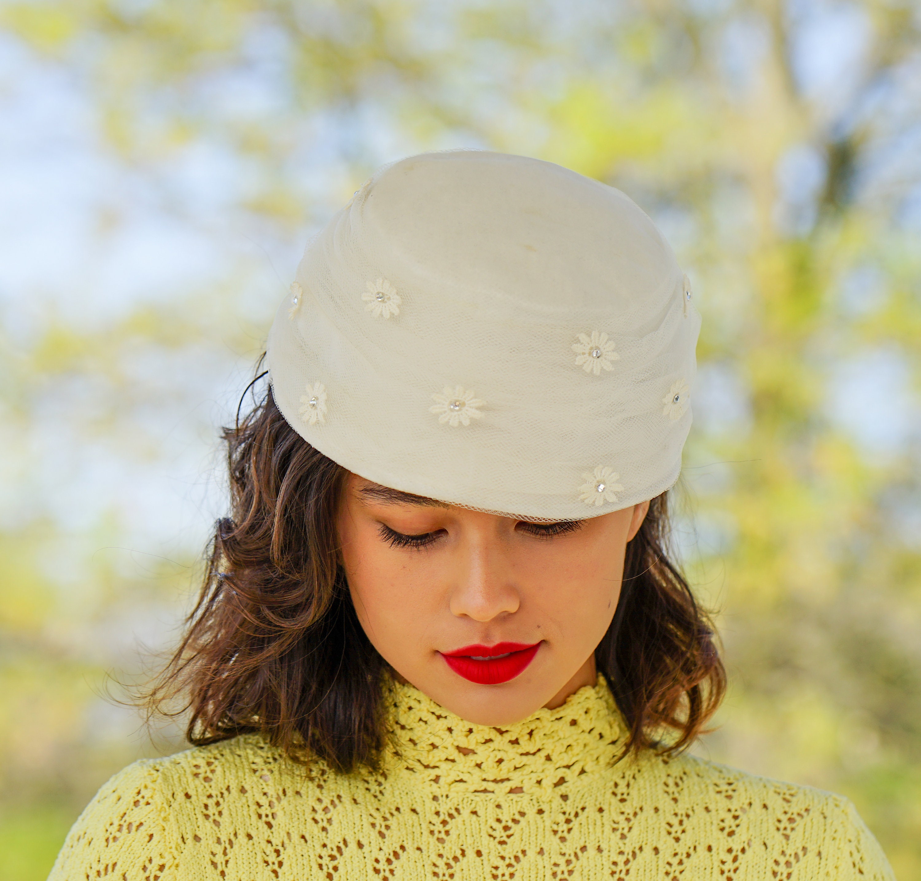 Vintage 50s 60s Gene Doris Cloche Hat Taffeta & Tulle Mod Elegant MCM il_fullxfull.3484751418_4fst.jpg main image 4