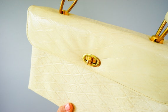 Vintage Faux Embossed Leather Top Handle Bag/ 195… - image 7