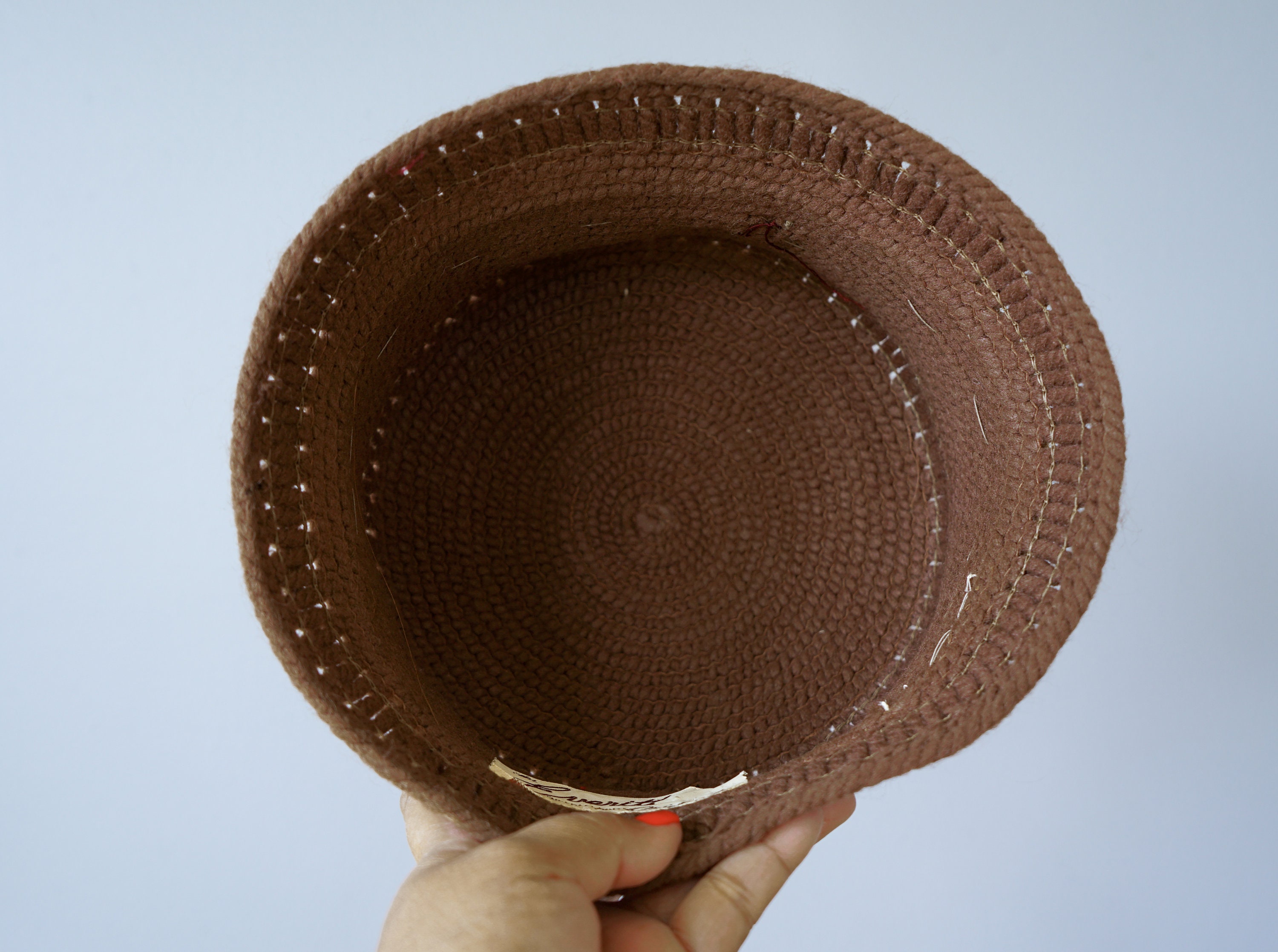 1940s 50s knit cloche hat with wide brim by Everitt Needlepoint Original Size 23 Vintage Everitt Woven Bucket Hat, Vintage Knit Hat, 1940s  main image 4