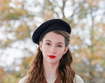 Navy Blue Flower Applique Beret 100% Pure New Wool Timeless  display picture 2