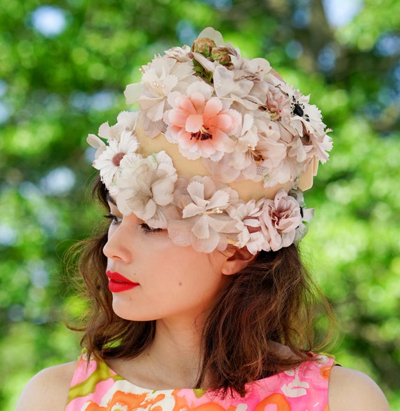 Vintage Floral Cloche Hat, Vintage Hat, 1950s-196… - image 3