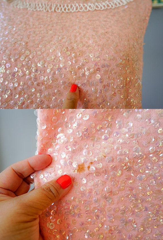 Vintage Pink Bead Sequin Blouse Size M, 1950s-196… - image 10