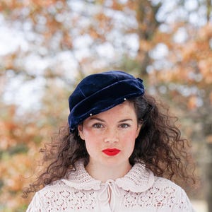 Vintage Rhinestones Velvet Tilt Hat, 1940s-50s Hat, Vintage 