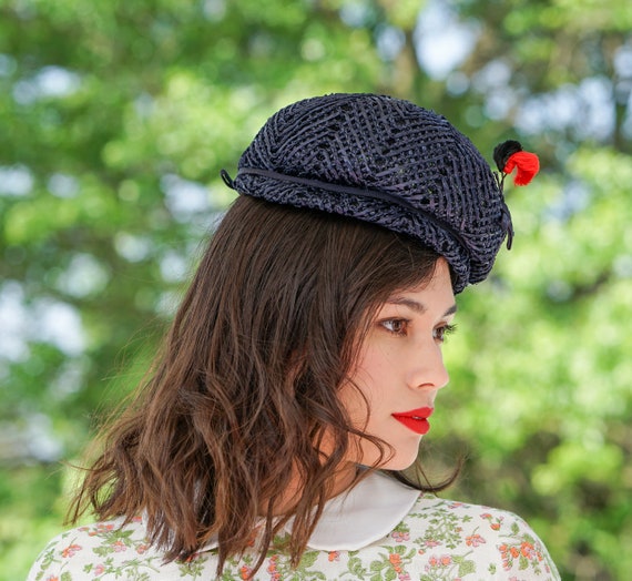 Vintage Straw Pillbox Hat, Vintage Hat, 1950-60s … - image 2