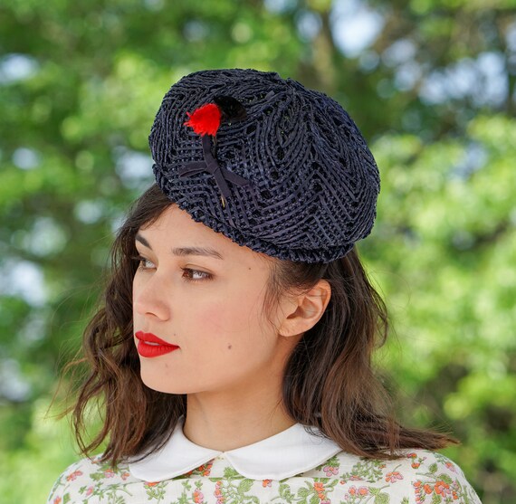 Vintage Straw Pillbox Hat, Vintage Hat, 1950-60s … - image 3