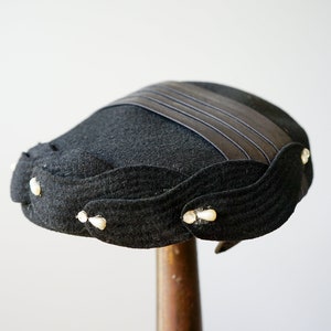 Vintage Black Wool Bead Half Hat, Close Hat, Vintage Hat, 1950s-60s Hat, Vintage Millinery, Cocktail Hat, Tea Party Hat, Vintage Retro Hat image 8