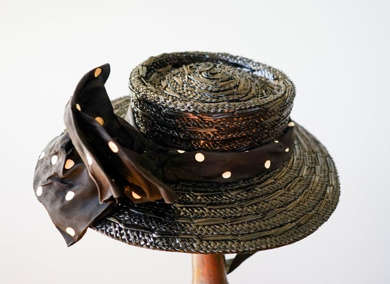 Vintage 1940s Straw Sailor Hat, Toy Tilt Hat, Vin… - image 6