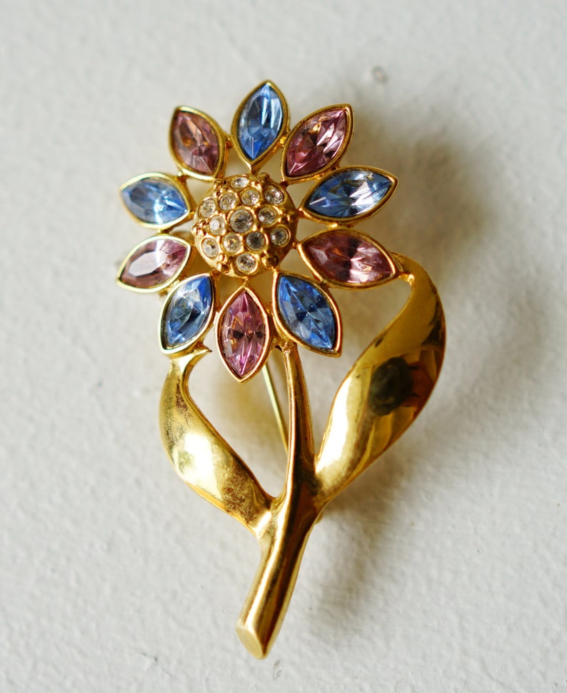 Bijoux vintage, broche vintage, épingle vintage, bijoux des années 1950, bijoux anciens, bijoux fantaisie, broche florale, épingle rétro, broche strass image 3