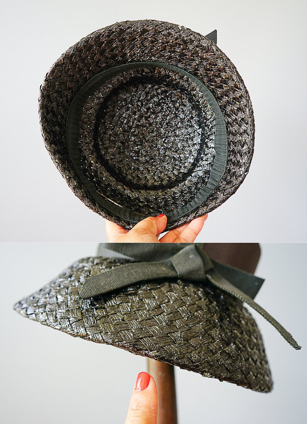 Vintage Straw Bucket Hat, Lampshade Hat, 1950s-60s Hat