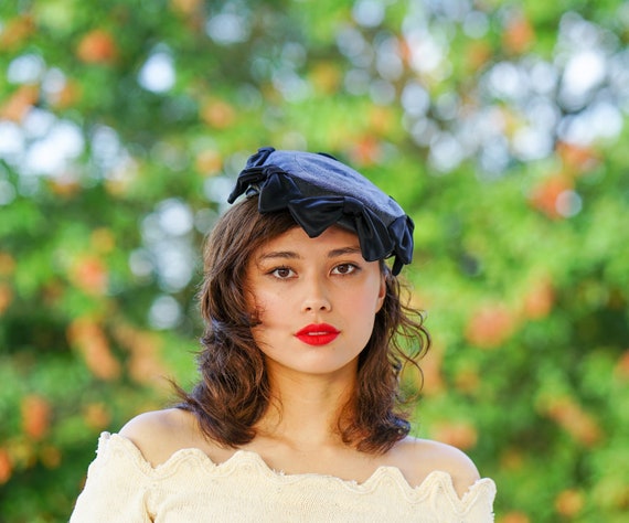 Vintage Straw Half Hat with Bow, Vintage Hat, 195… - image 1