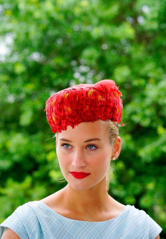 Vintage Feather Pillbox Hat, Vintage Hat, 1950s Ha