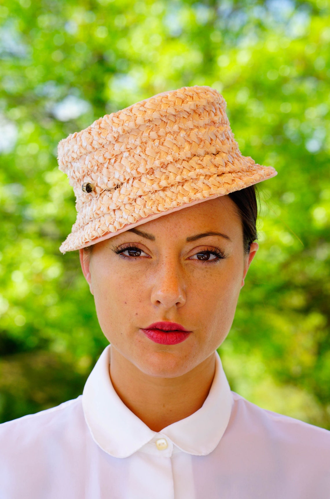 Vintage Pink Straw Bucket Hat 1950s Hat Vintage Hat Vintage Etsy