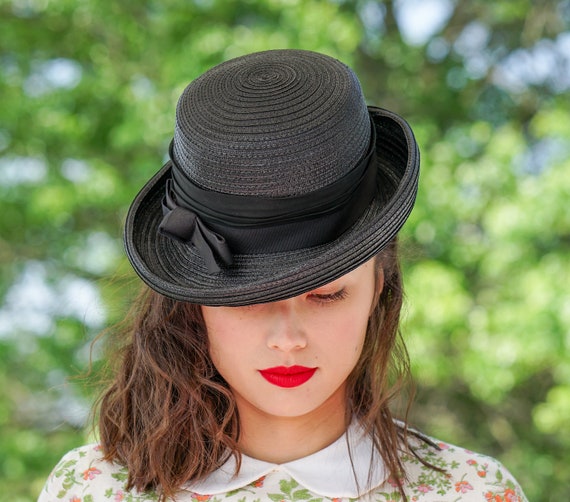 Vintage Straw Breton Hat, Women Bowler Hat, Vinta… - image 4