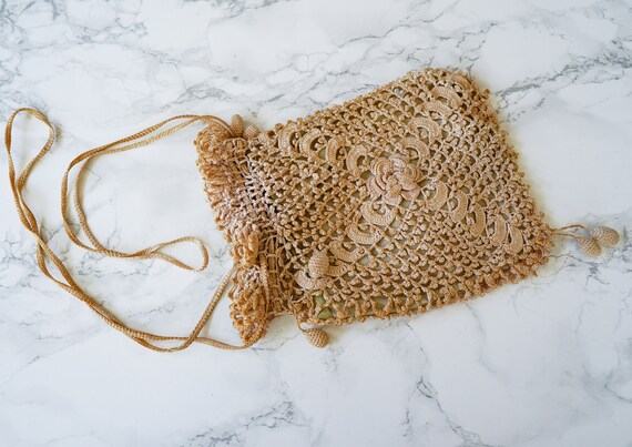 Antique Victorian Crochet Reticule Purse/ Drawstr… - image 6