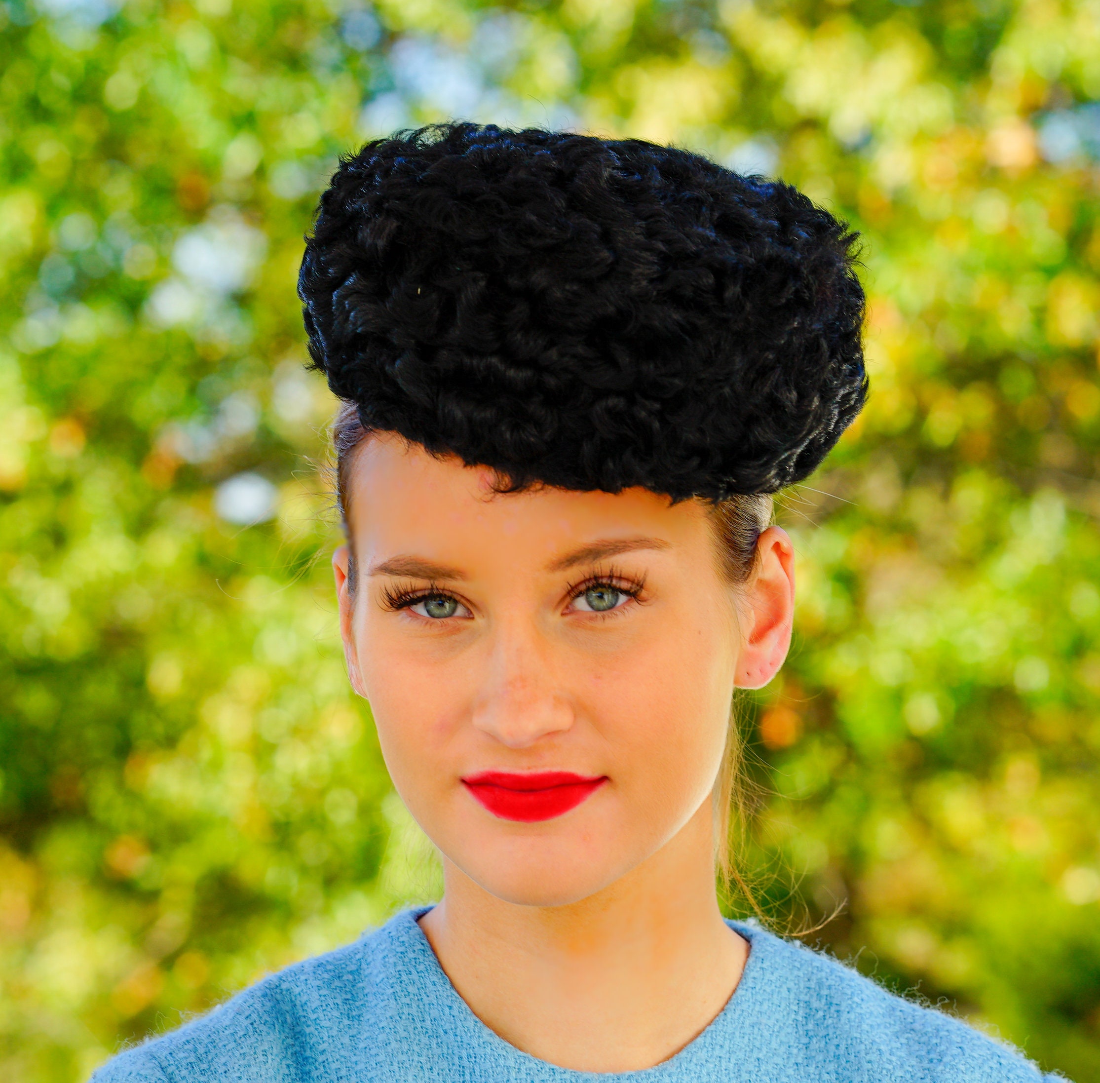 Vintage Black Lamb Fur Pillbox Hat, Vintage Hat, Vintage 