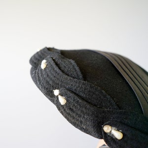 Vintage Black Wool Bead Half Hat, Close Hat, Vintage Hat, 1950s-60s Hat, Vintage Millinery, Cocktail Hat, Tea Party Hat, Vintage Retro Hat image 7