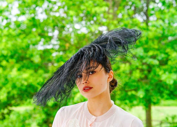 Vintage Lilly Dache Feather Cartwheel Hat LARGE, 1