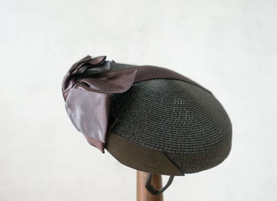 Vintage Straw Cocktail Hat with Bow, Half Hat, Vi… - image 7