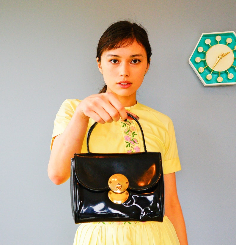 Vintage Patent Leather Top Handle Bag/ 1950s Purse/ Vintage Etsy