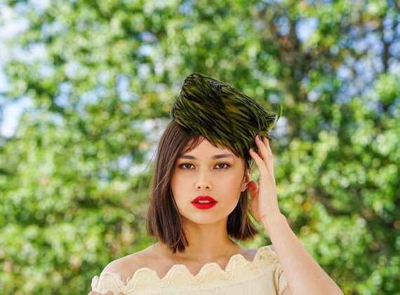 Vintage Feather Pillbox Hat, Vintage Hat, 1950s Ha