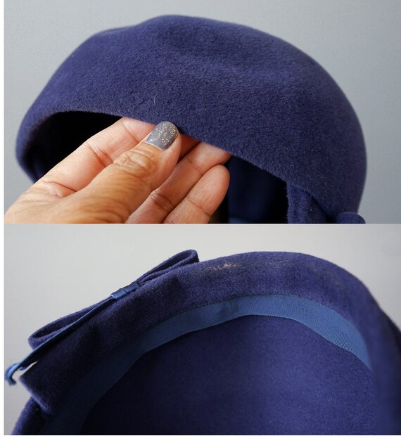 Vintage Da-Me Made in Italy Women\'s Purple Black Wool Pillbox Hat Purple pillbox hat with - Gem main image 3