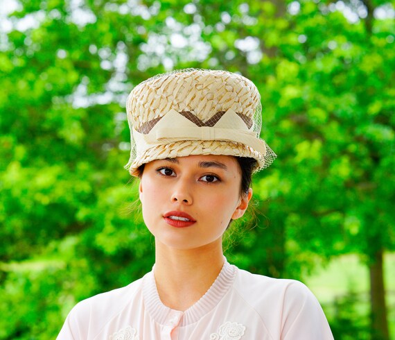 Vintage Straw Cloche Hat Bucket Hat 