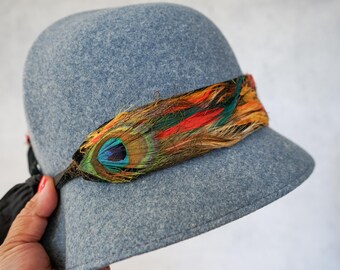 Vintage Feather Wool Felt Bucket Hat, 1960s-70s Hat, Fall  display picture 1