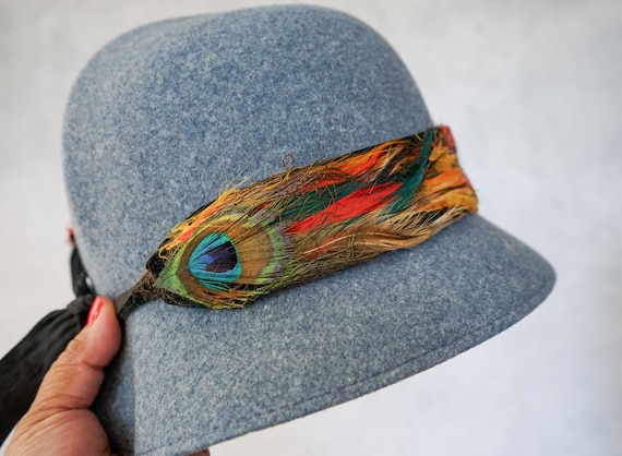 Vintage Feather Wool Felt Bucket Hat, 1960s-70s H… - image 5