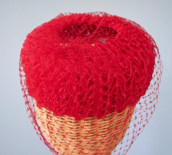 Vintage Ribbon Pillbox Veil Hat, 1950s-60s Hat, V… - image 6