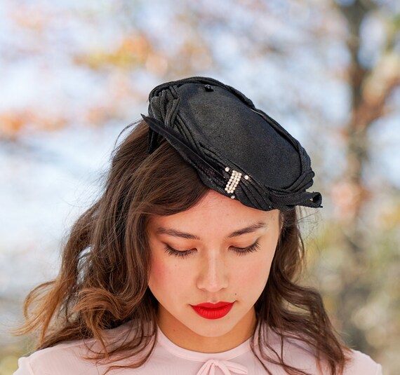 Vintage Feather Straw Half Hat, Vintage Hat, 1950… - image 3