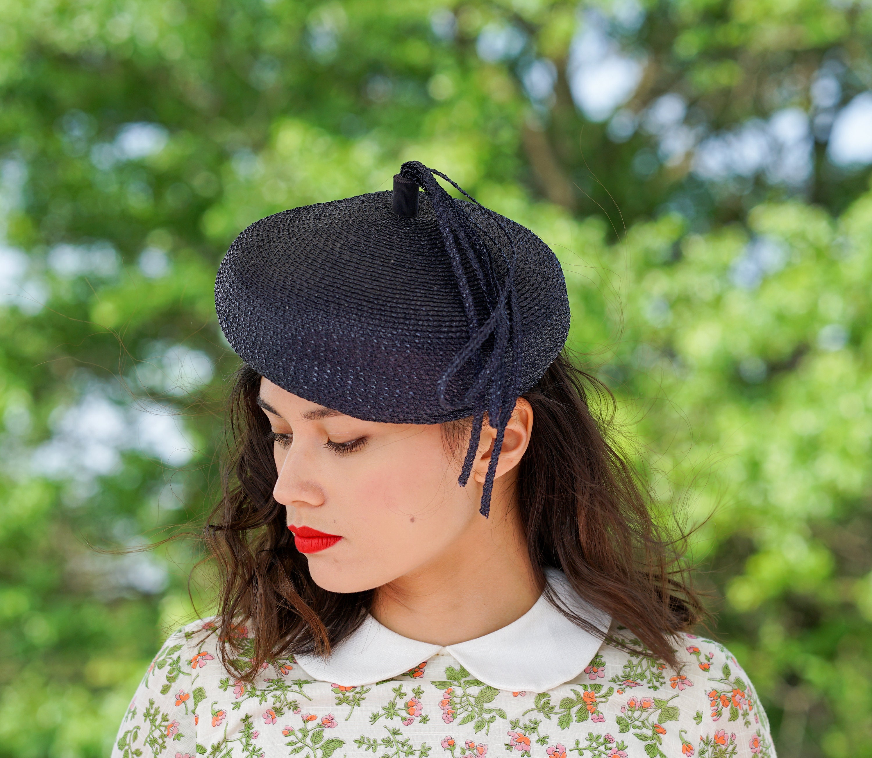 Vintage Straw Pillbox Hat, Beret Hat, Vintage Hat, 1950-60s  display picture 1
