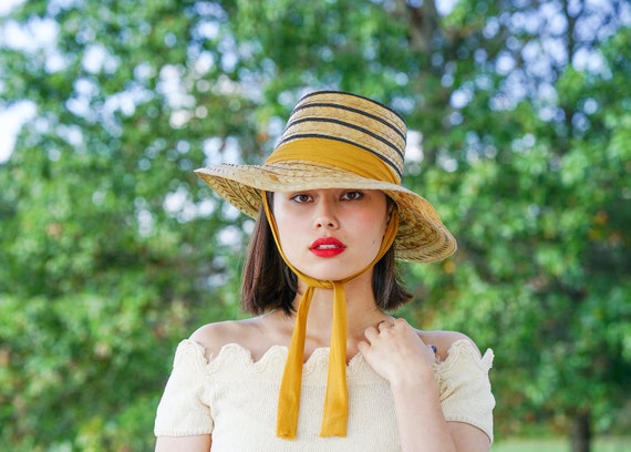 Vintage Straw Sun Hat, 1940-50s Hat, Vintage Beach