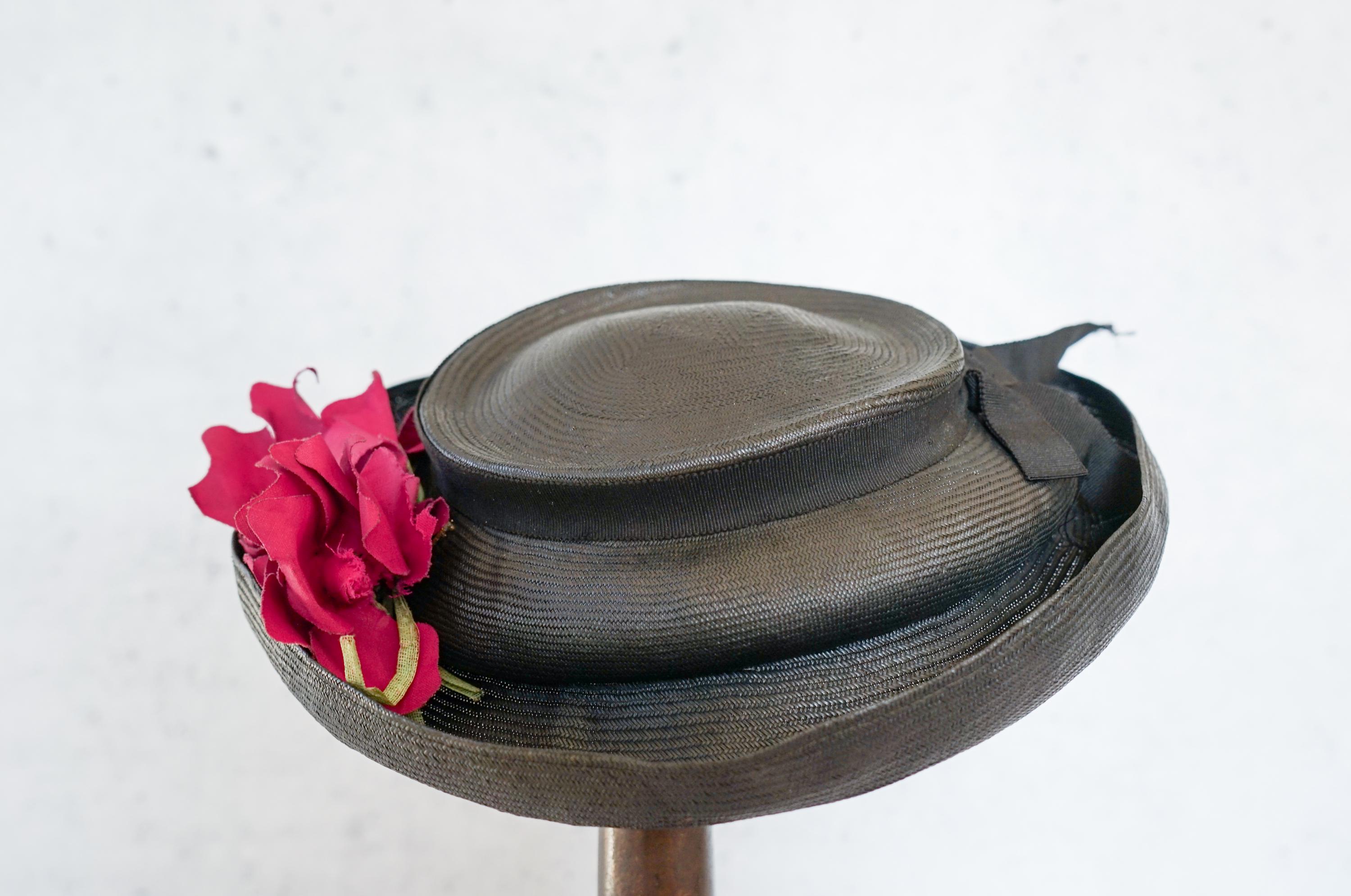Vintage Floral Straw Half Hat, 1930s-40s Hat, Women Homburg  display picture 2