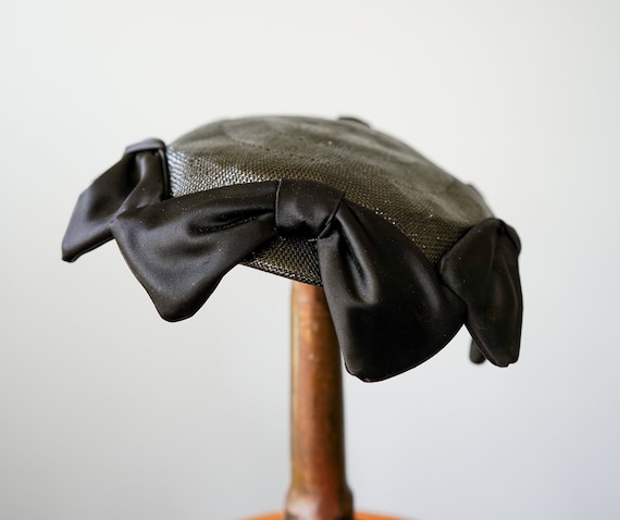 Vintage Straw Half Hat with Bow, Vintage Hat, 195… - image 5