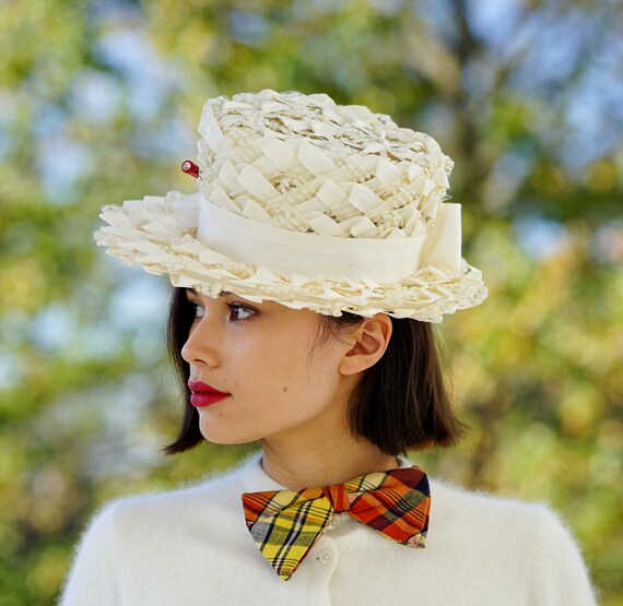 Vintage Straw Boater Hat with Hat Box John Wanama… - image 3