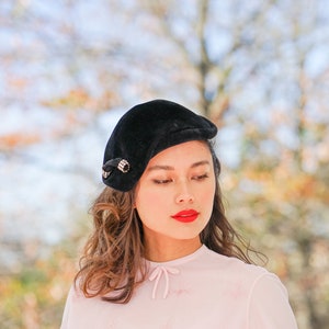 Vintage Velour Half Hat Rhinestones, Vintage Hat, 1940s-50s Hat, Vintage Hat, Women Hat, Vintage tilt Hat, Cocktail Hat, Fall Winter Hat