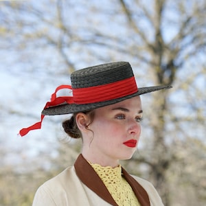 Vintage Grevi straw Red Sunhat Made in Italy Gondolier, Hats Classic Italy Made in our workshop main image 4