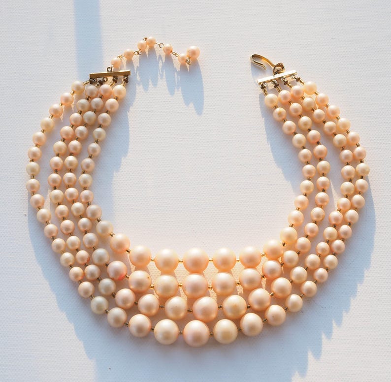 Vintage Faux Pearl Necklace/ Vintage Necklace/ 1950s Pearl/ 50s Necklace/ Retro Necklace/ Faux Pearl Necklace/ Multi Strand Pearl/ Jackie O image 6