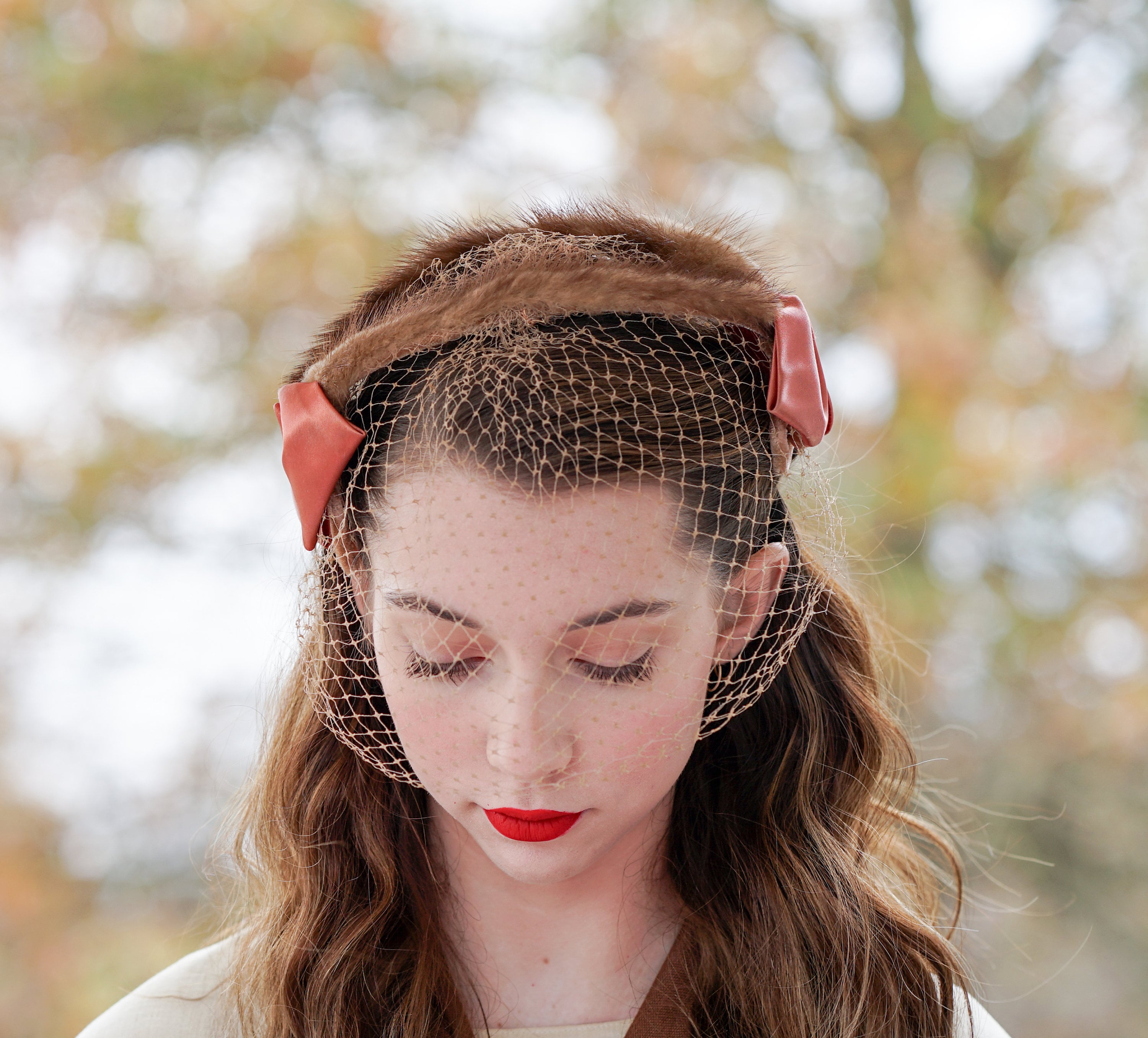 Vintage Fur Headband Hat With Veil, Whimsy Hat, Vintage Hat  display picture 3