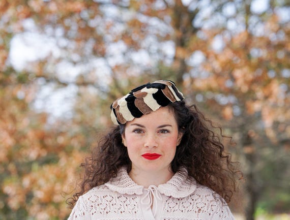 Vintage Floral Heart Petal Pillbox Hat, 1950s-60s Hat, Vintage