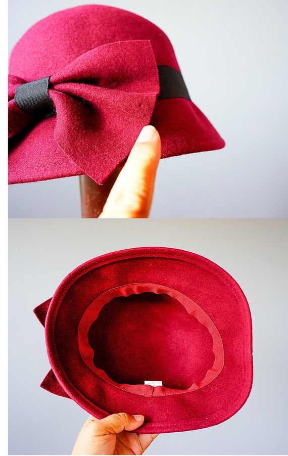 Vintage Felted Wool Bucket Hat, Cloche Hat, 1990s… - image 10