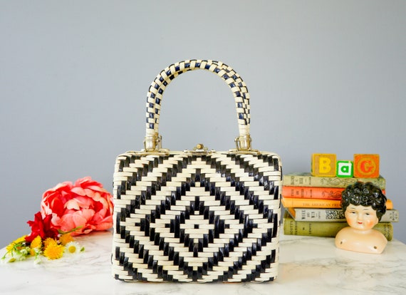 Vintage Wicker Purse/ Woven Basket Purse/ 1950s-60