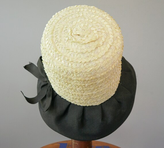 Vintage Straw Bucket Hat, Cloche Hat, 1950s-60s H… - image 9