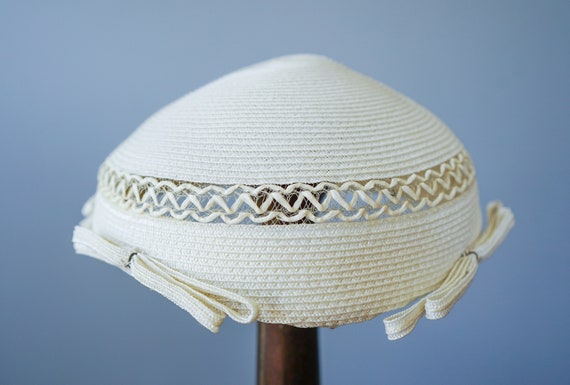Vintage Straw Calot Hat, Half Hat, 1940s-50s Hat,… - image 7