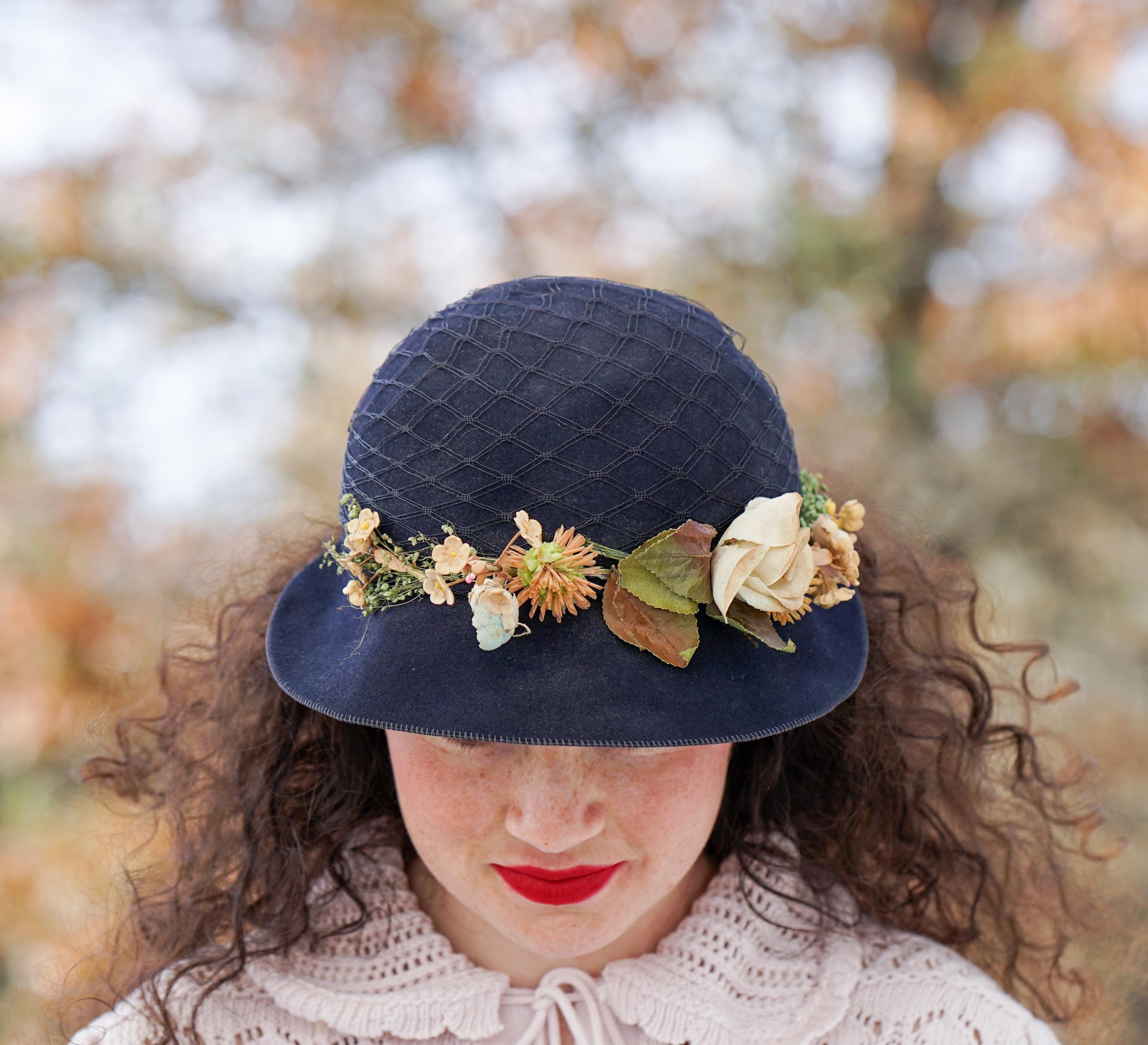 Vintage Floral Half Hat, Easter Bonnet, 1940s-50s Hat 